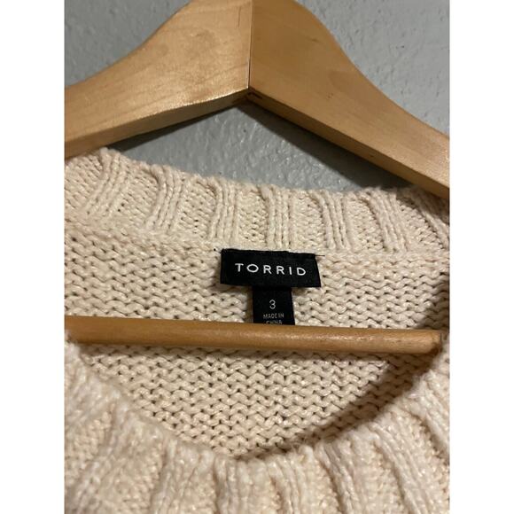 Torrid Womens Pullover Sweater 3X Cream Striped Chunky Knit Puff Sleeve Relaxed - Picture 2 of 7